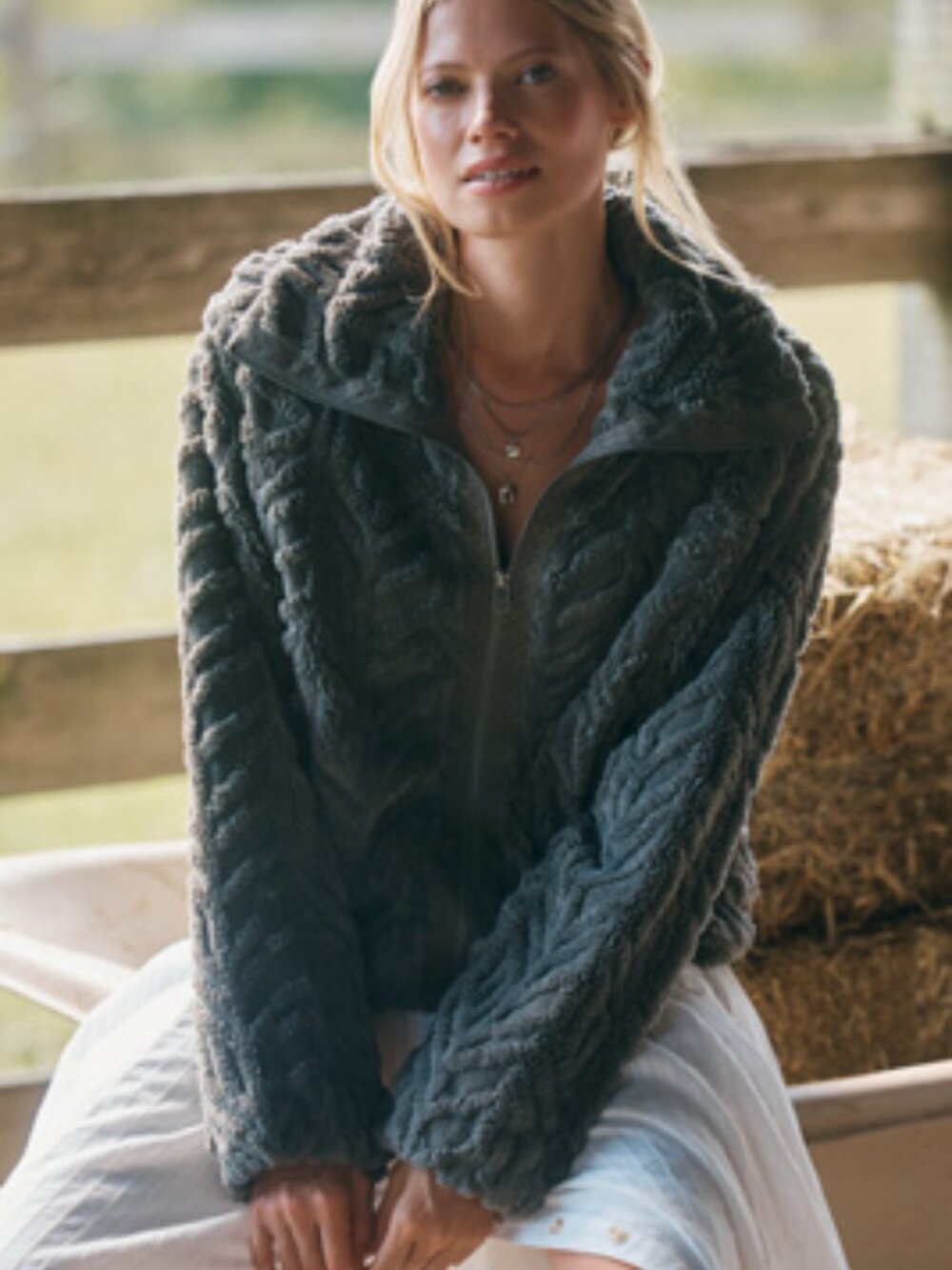 NWT Anthropologie Pilcro Textured Faux Fur Jacket Olive Grey